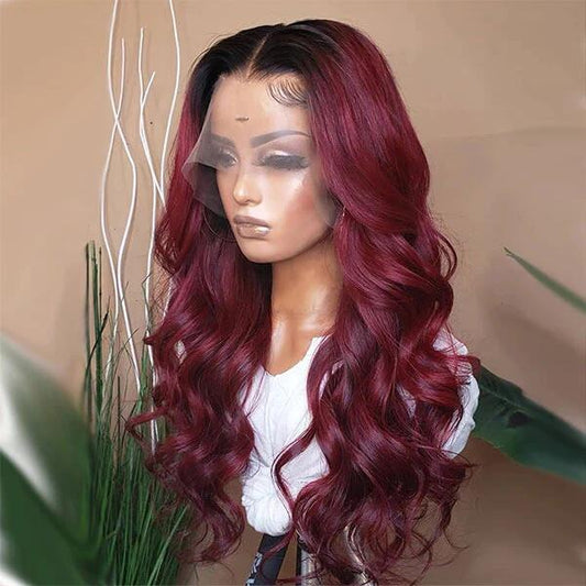 Ombre 99J Color Wig Body Wave 13x6 Lace Front Wig For Women