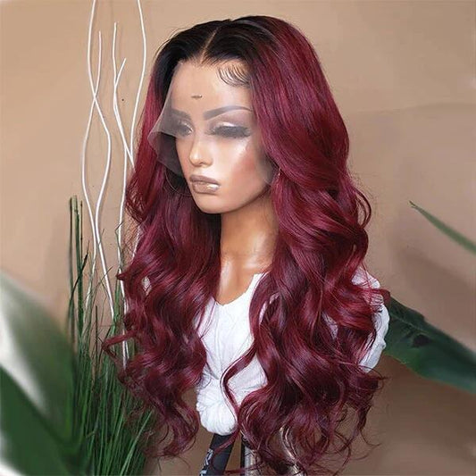Ombre 99J Color Wig Body Wave 13x6 Lace Frontal Wig For Women