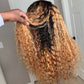 Black Roots Ombre Honey Blonde Loose Curly 4x4/5x5 Transparent Swiss Lace Wig