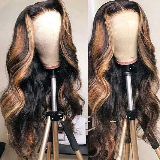 Black Roots Ombre Brown With Highlights 4x4/5x5 Transparent Lace Closure Wig
