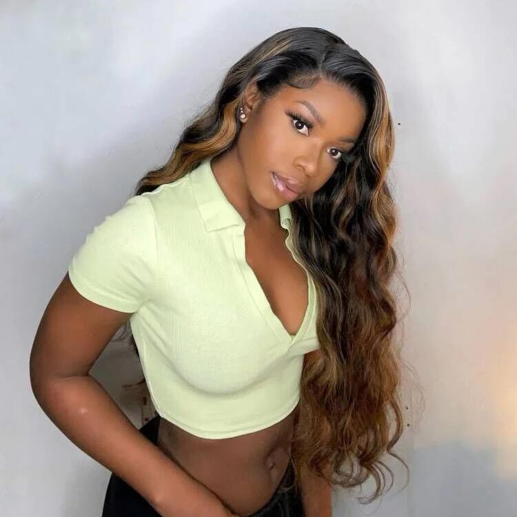 Black Roots Ombre Brown With Highlights 4x4/5x5 Transparent Lace Closure Wig