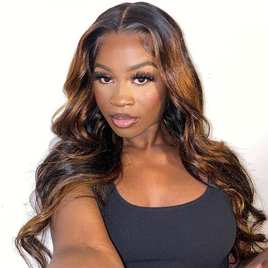 Black Roots Ombre Brown With Highlights 4x4/5x5 Transparent Lace Closure Wig