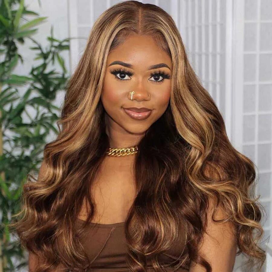 Ombre Brown Highlighted Color 4x4/5x5 Lace Closure Wigs
