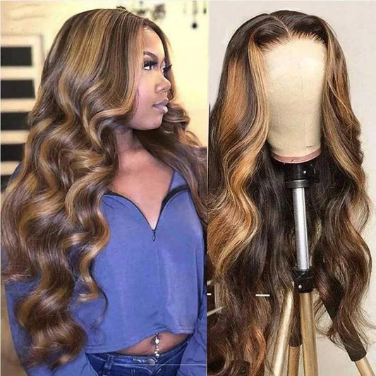 Ombre Brown Highlighted Color 4x4/5x5 Lace Closure Wigs