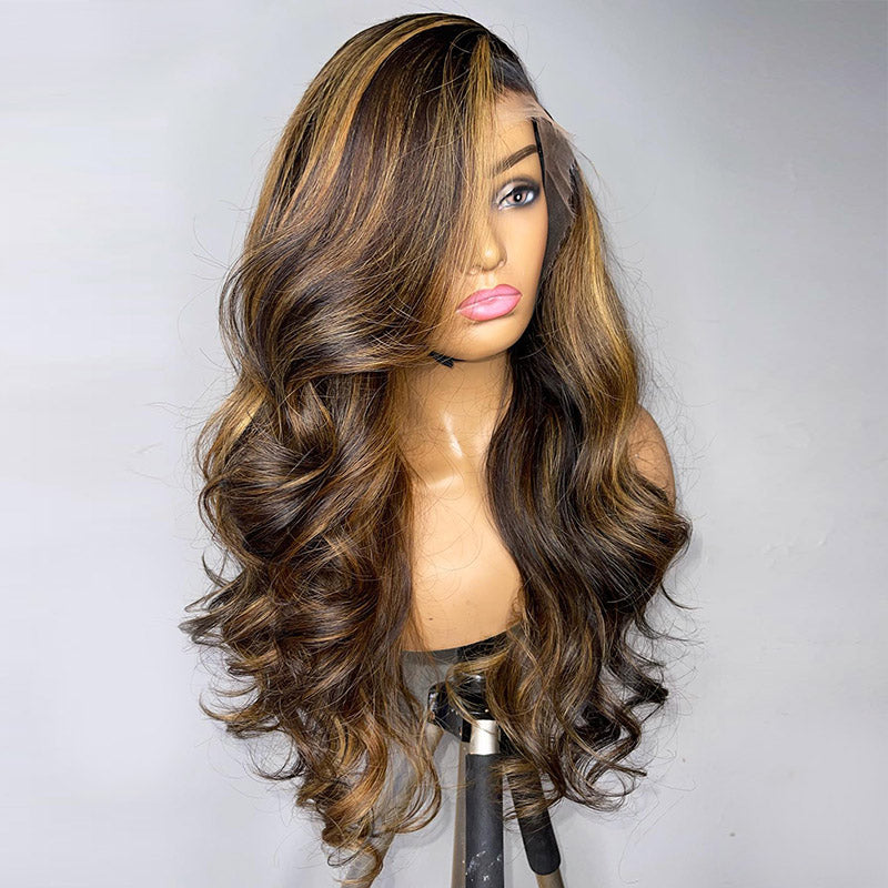 Ombre Highlight Side Deep Parting 13x6 Body Wave Lace Front Glueless Wig