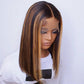 Ombre Highlight Front Lace Bob Wig Straight 180% Density Human Hair Wigs