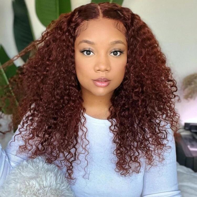 Reddish Brown Brazilian Curly 13x4/13x6 Full Frontal Wig Human Hair Wig