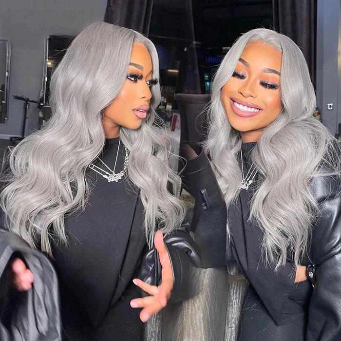 Transparent Lace Luxury Gray Color Full Frontal Wig Body Wave