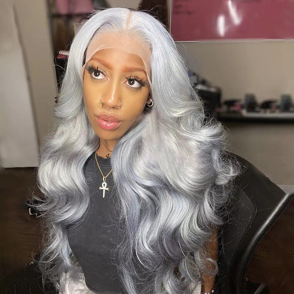 Transparent Lace Luxury Gray Color Full Frontal Wig Body Wave