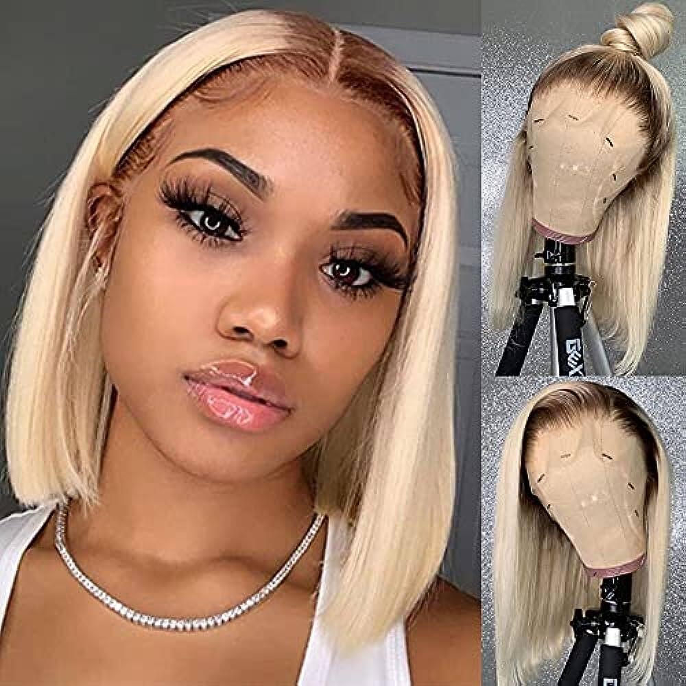 Ombre Blonde T1B/613# Short Bob T4/613# Lace Frontal Wig Straight Hair