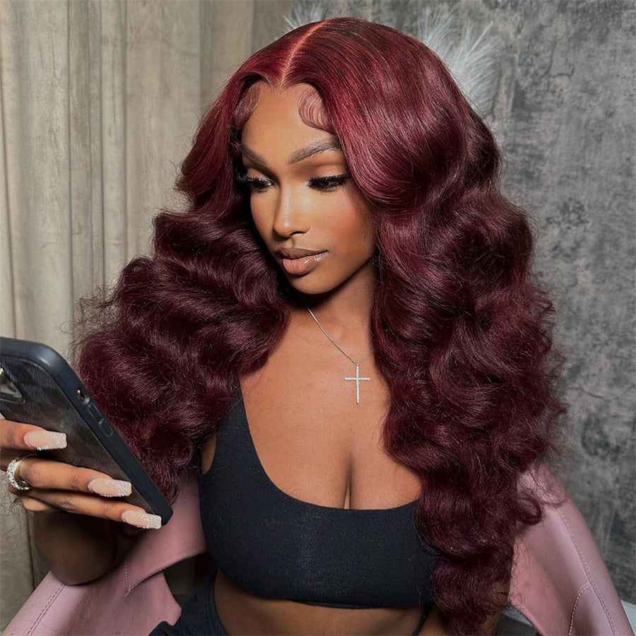 Transparent Lace 99J Body Wave 13x4/13x6 Lace Frontal Wig Larger Parting Space