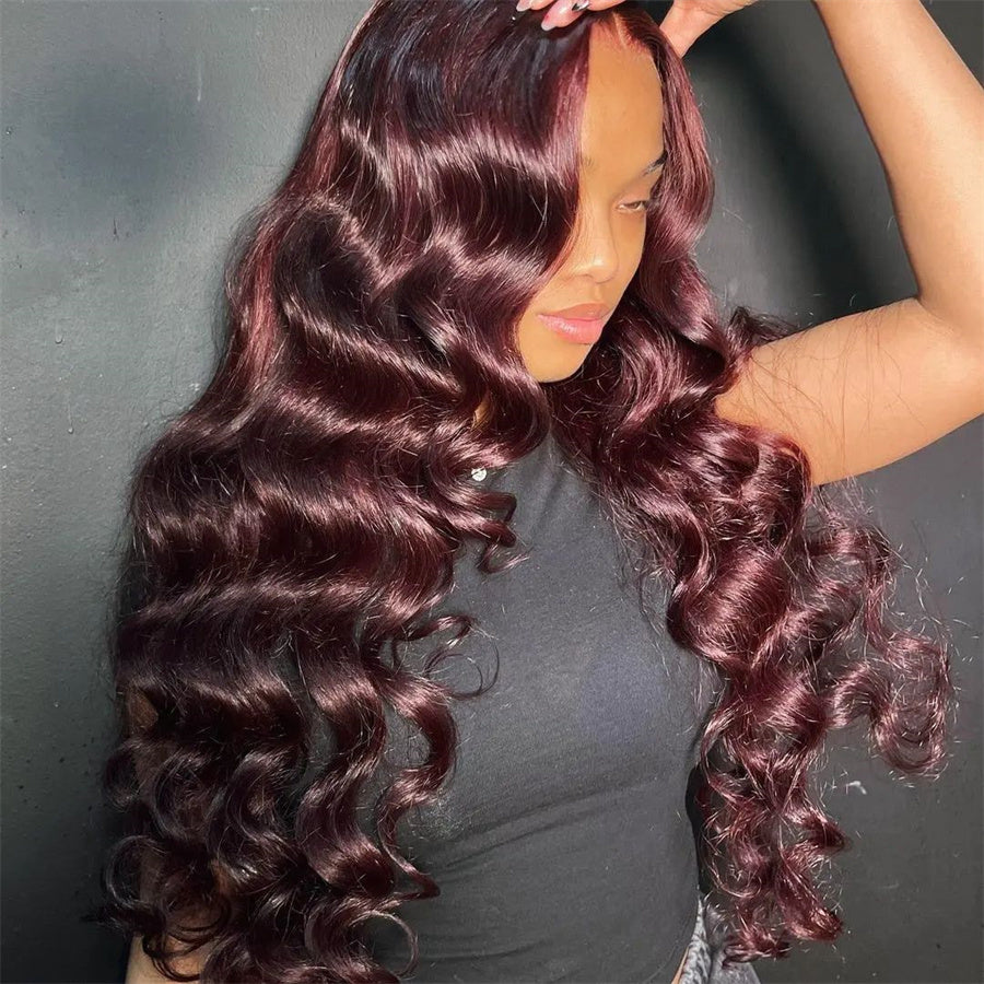 Pre Plucked Hairline 99J Color Body Wave 4x4/5x5 Lace Closure Wig