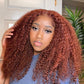 200% Density Reddish Brown Afro Kinky Curly Human Hair Lace Wig