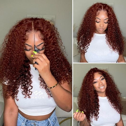 Reddish Brown Brazilian Curly 13x4/13x6 Full Frontal Wig Human Hair Wig