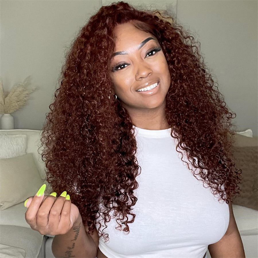 Reddish Brown Brazilian Curly 13x4/13x6 Full Frontal Wig Human Hair Wig