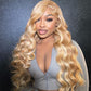 Honey Blonde With 613 Highlights Human Hair Lace Frontal Wig Body Wave