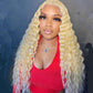 613# Deep Wave Blonde Color Human Hair Lace Fronatl Wig