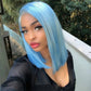 Transparent Lace Pre Colored Side Parted Blue Bob Lace Closure Wig