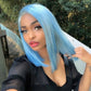 Transparent Lace Pre Colored Side Parted Blue Bob Lace Closure Wig