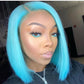 Transparent Lace Pre Colored Side Parted Blue Bob Lace Closure Wig