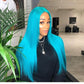 Pre Colored Light Blue Transparent Lace Frontal Wig Straight Human Hair