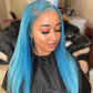 Pre Colored Light Blue Transparent Lace Frontal Wig Straight Human Hair