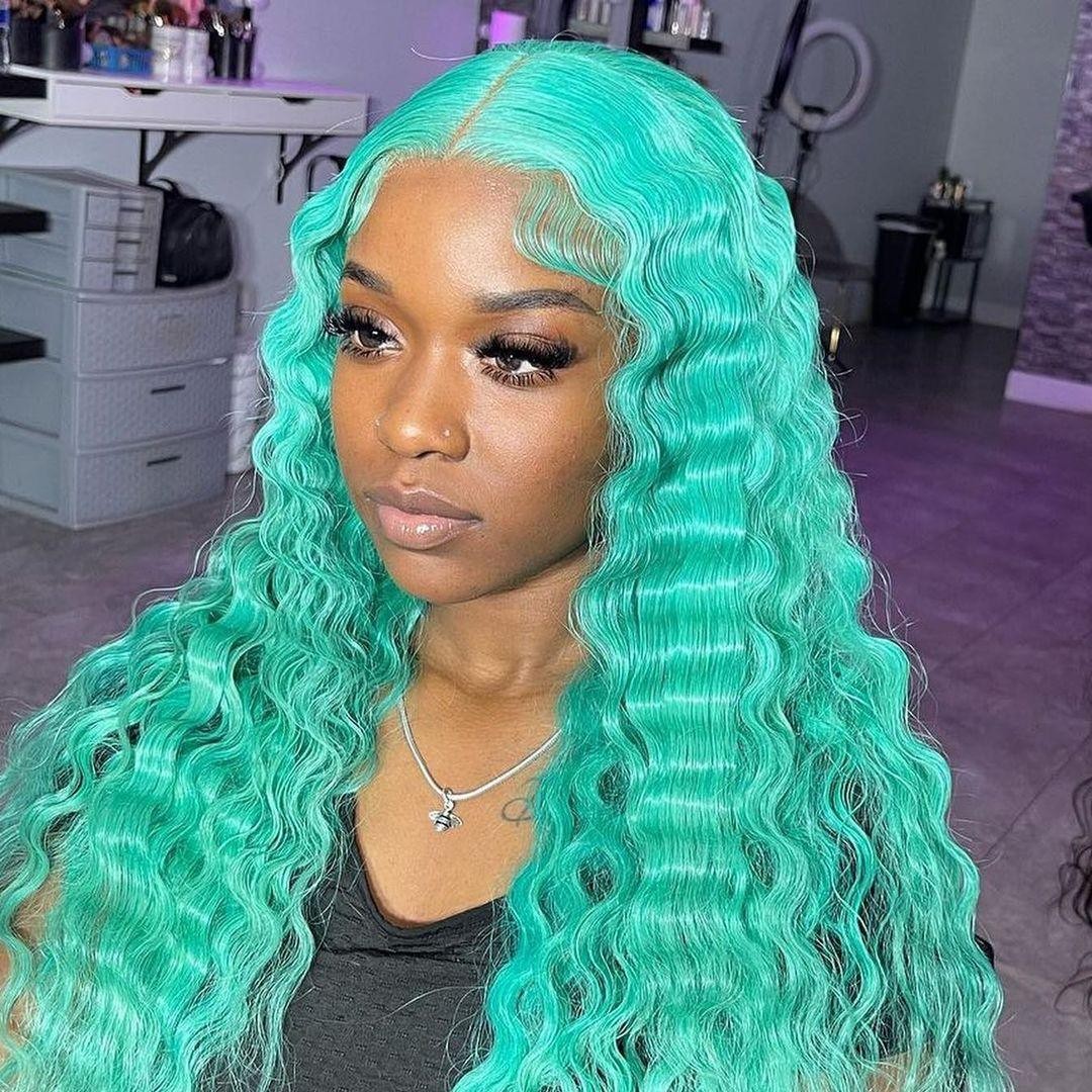 150% Density Blue Color 5x5 Lace Closure Wig Human Hair Body Wave Full Frontal Wig