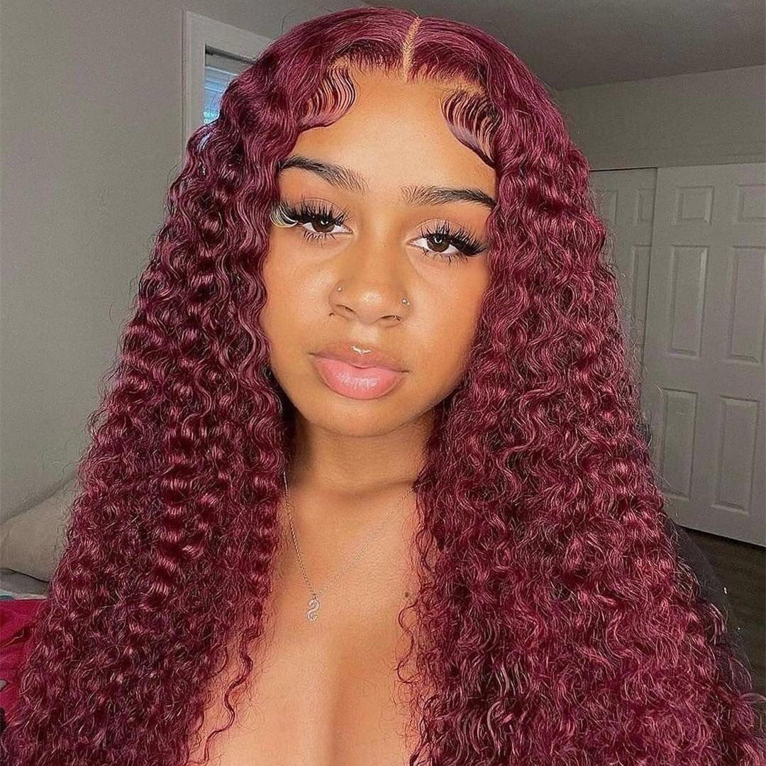 Burg Color Deep Curly 4X4/5X5 Lace Closure Wig Human Hair Lace Wigs