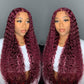 Full Frontal Wig Burg Color Human Hair Curly Lace Frontal Wig