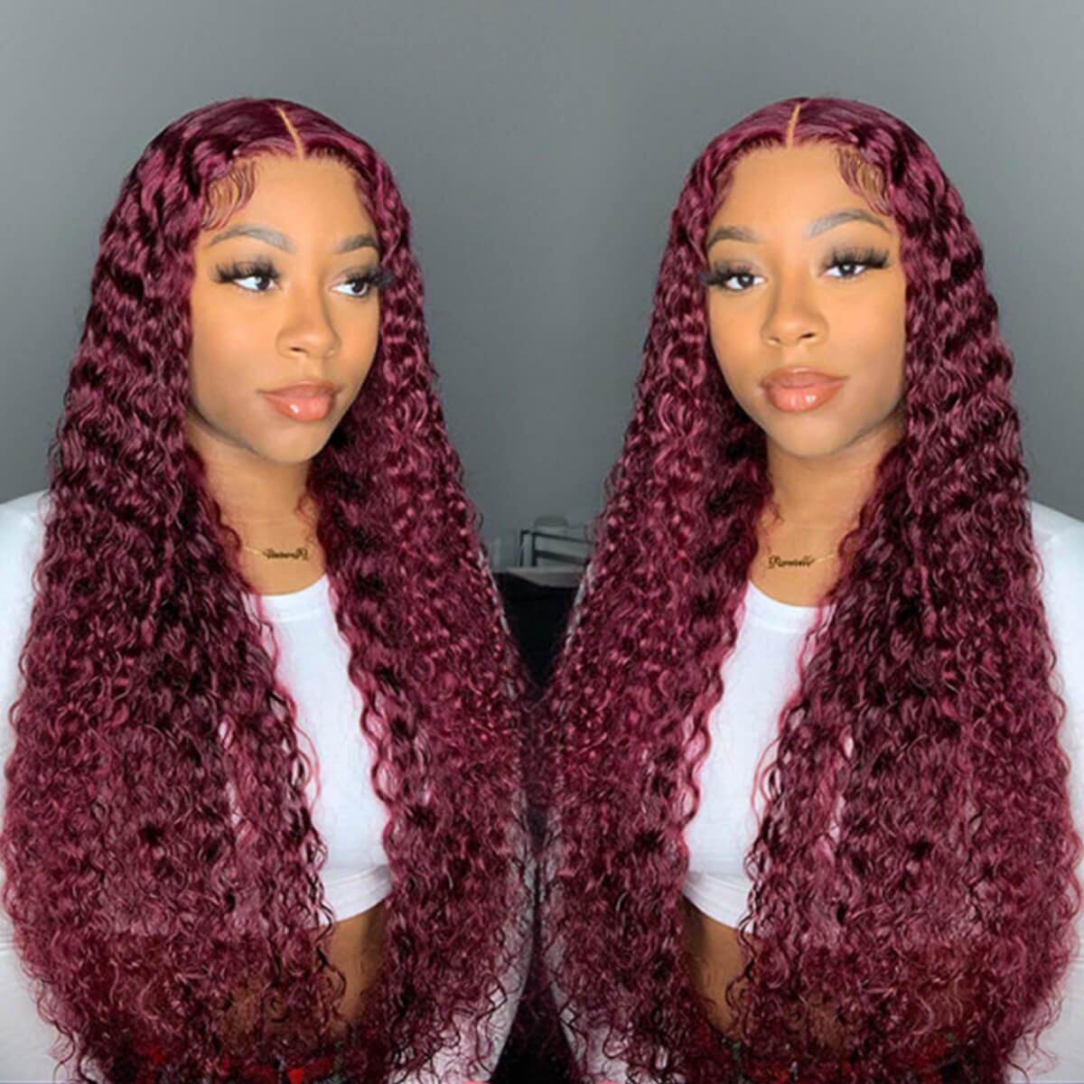 Full Frontal Wig Burg Color Human Hair Curly Lace Frontal Wig