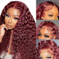 Full Frontal Wig Burg Color Human Hair Curly Lace Frontal Wig