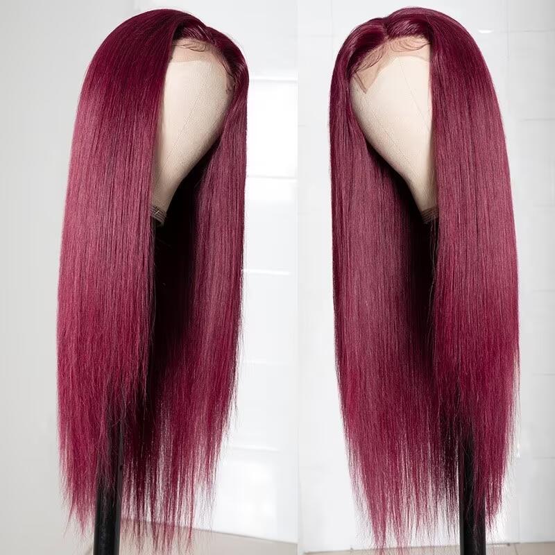 Burgundy Color 4x4/5x5 Lace Closure Wig Transparent Lace Straight Hair