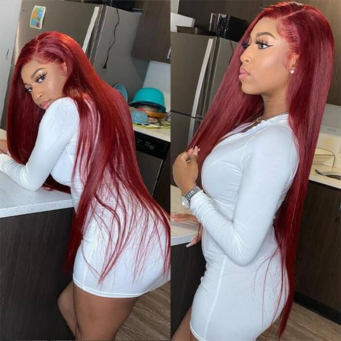 Burgundy Color 4x4/5x5 Lace Closure Wig Transparent Lace Straight Hair