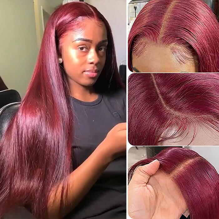 Burgundy Color 4x4/5x5 Lace Closure Wig Transparent Lace Straight Hair