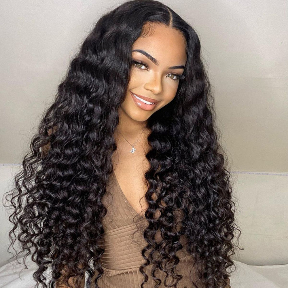 Virgin Human Hair Deep Wave Transparent Swiss Lace Closure Wig