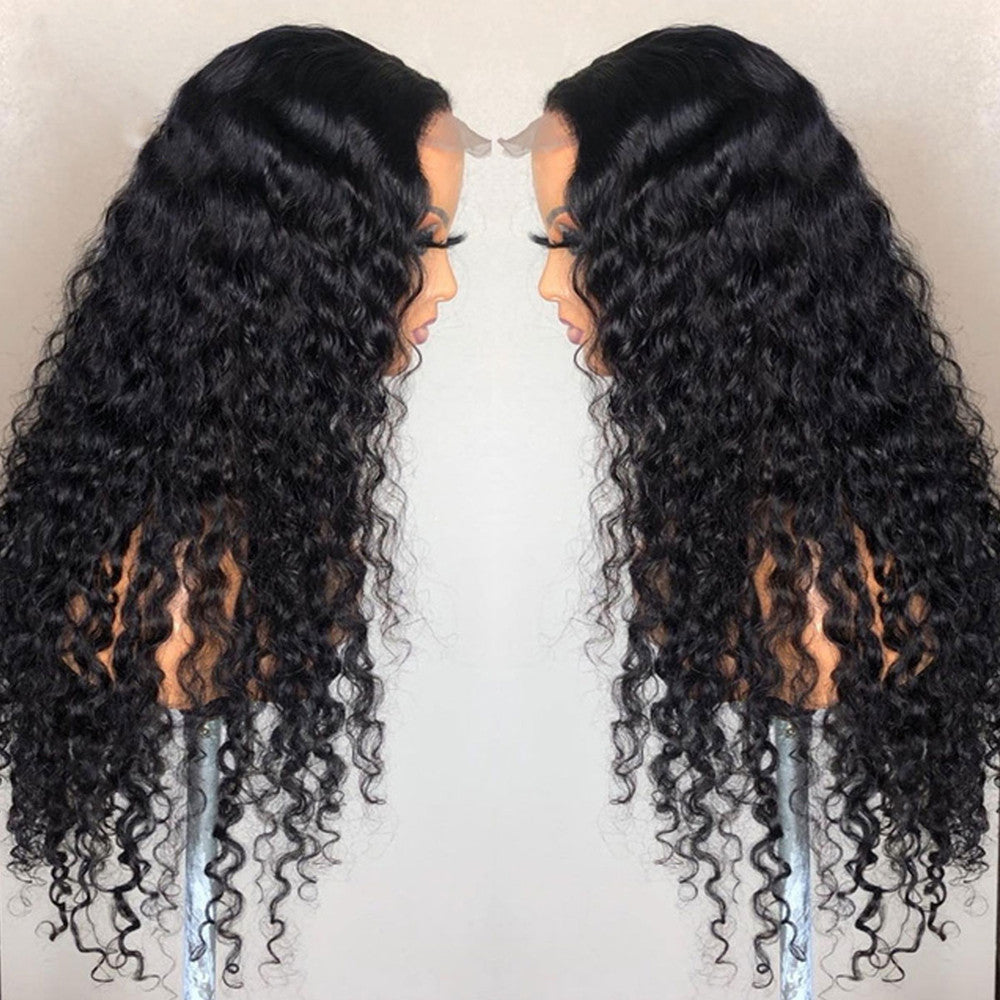 Virgin Human Hair Deep Wave Transparent Swiss Lace Closure Wig