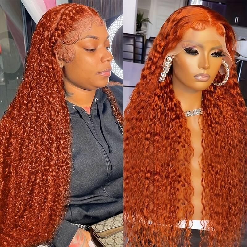 Pre Colored Ginger Orange Deep Curly Human Hair Lace Frontal Wig