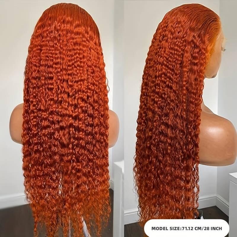 Pre Colored Ginger Orange Deep Curly Human Hair Lace Frontal Wig