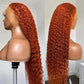 Pre Colored Ginger Orange Deep Curly Human Hair Lace Frontal Wig