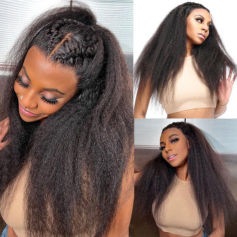 Italian Yaki 4x4 Lace Closure Wig Kinky Straight Hair Lace Wigs