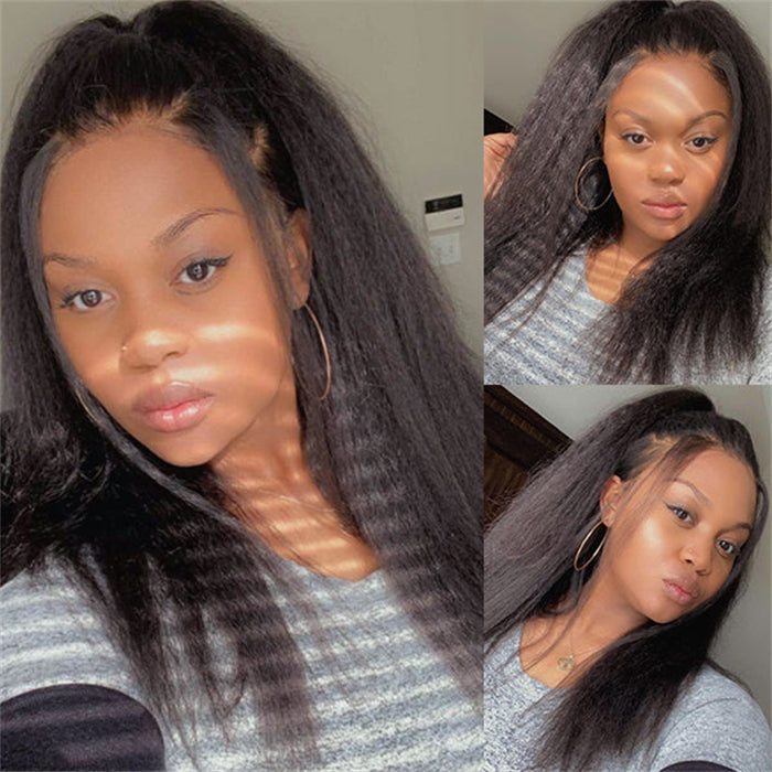 Italian Yaki 4x4 Lace Closure Wig Kinky Straight Hair Lace Wigs