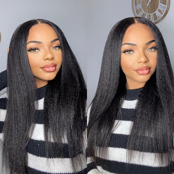 Italian Yaki 4x4 Lace Closure Wig Kinky Straight Hair Lace Wigs