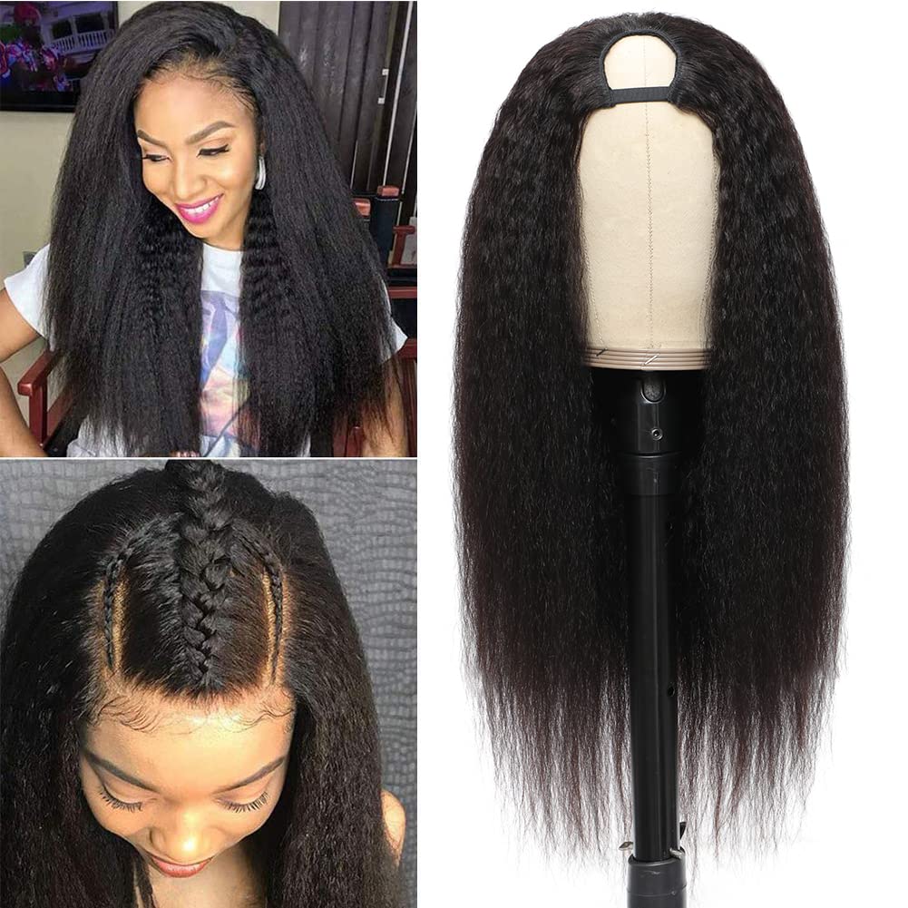 Kinky Straight U Part Wig No Glue No Sewin Human Hair Wigs