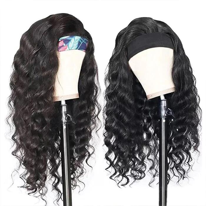 No Glue Affordable Virgin Human Hair Headband Wig Loose Wave Hair