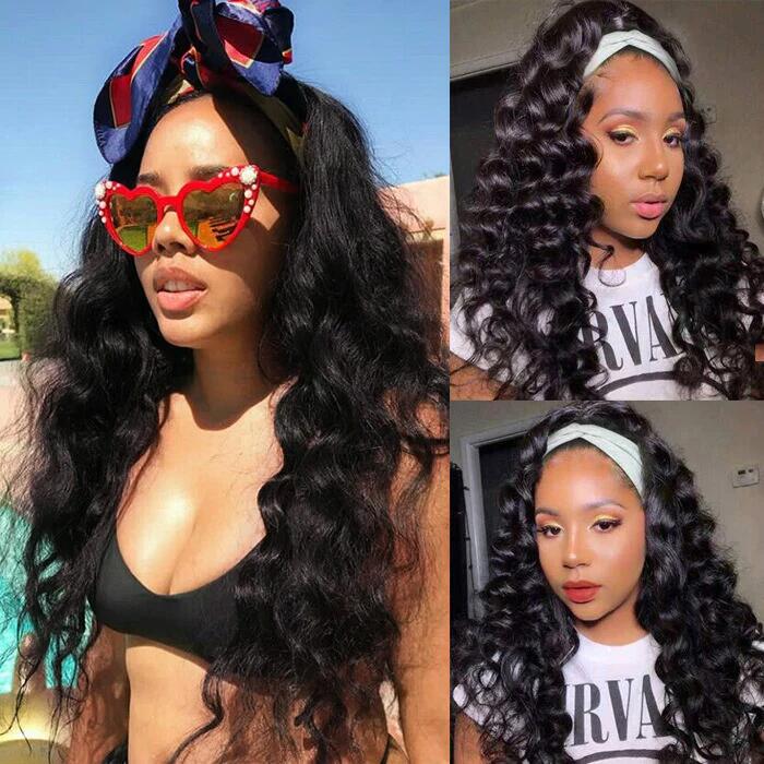 No Glue Affordable Virgin Human Hair Headband Wig Loose Wave Hair