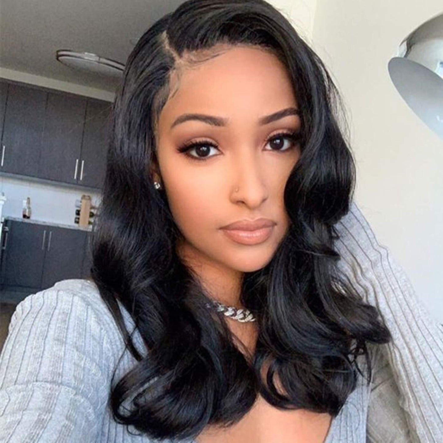 13x6 Lace Frontal Wig Natural Wavy Deep Parting Human Hair