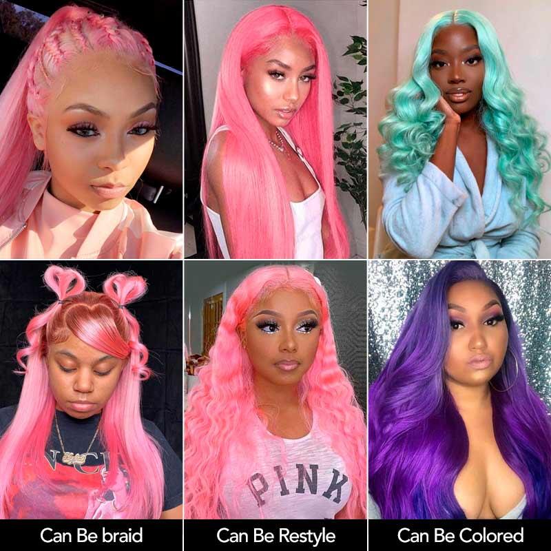 Body Wave Pink Color 13x4 Lace Frontal Wig Affordable 5x5 Lace Closure Wig