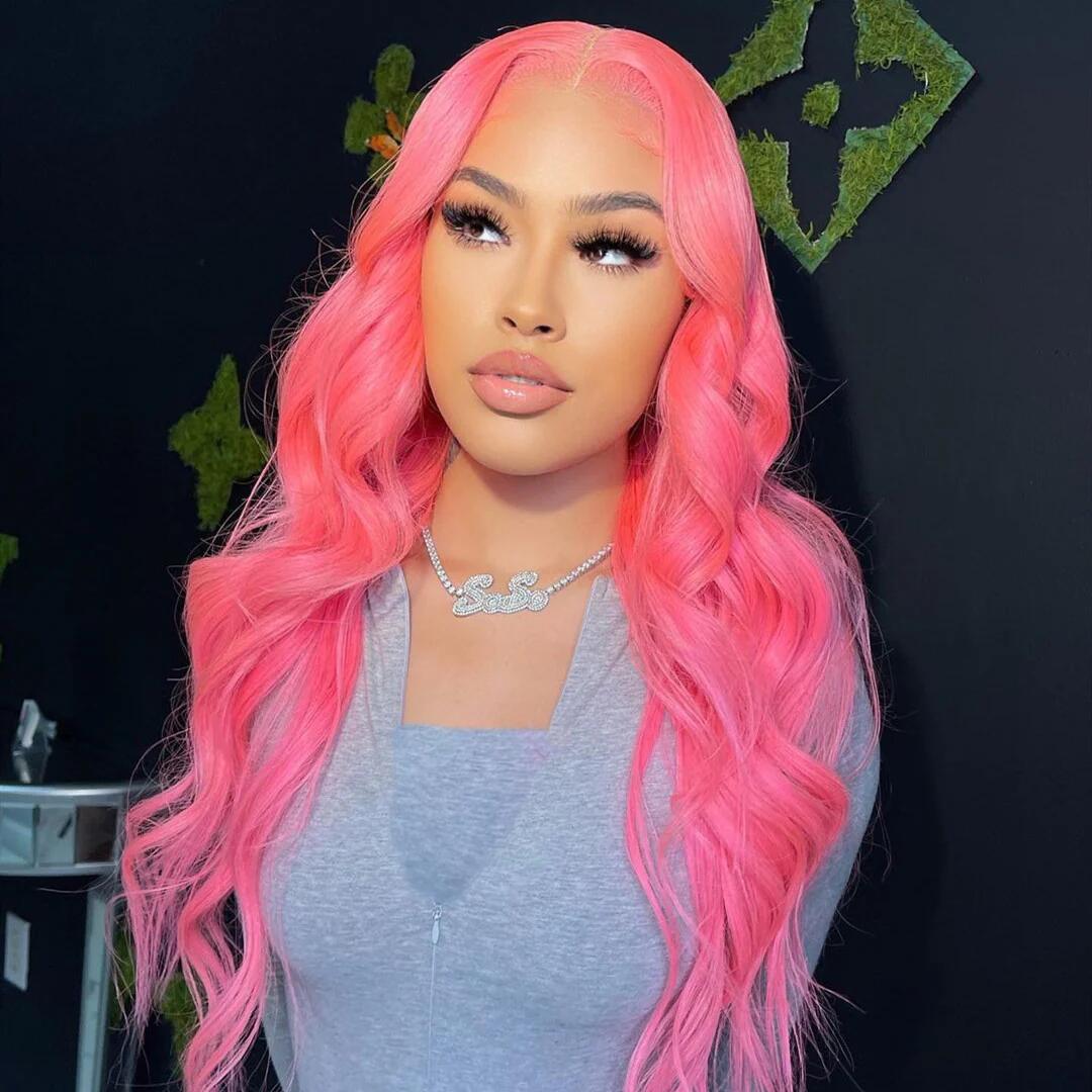 Body Wave Pink Color 13x4 Lace Frontal Wig Affordable 5x5 Lace Closure Wig