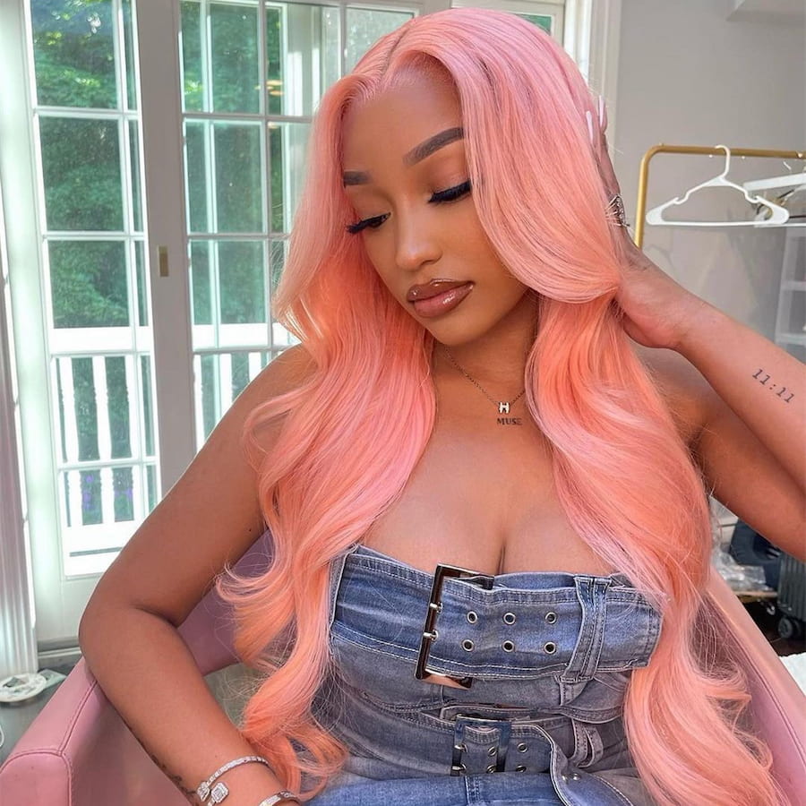 Pink Color Body Wave 13x6 Full Frontal Wig Transparent Lace Wig