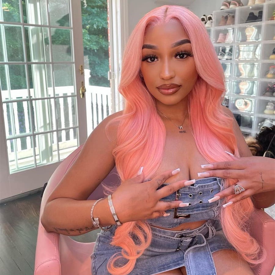 Pink Color Body Wave 13x6 Full Frontal Wig Transparent Lace Wig